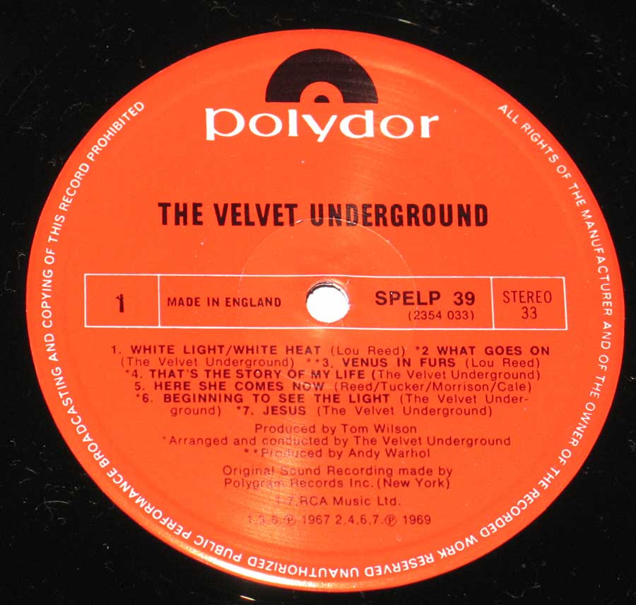 Close up of Side One Velvet Underground -  self-titled with Nico, Andy Warhol 