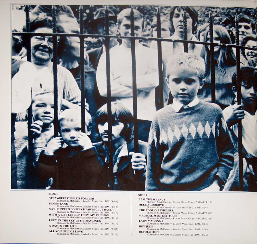Photo of the left page inside cover BEATLES 1967-1970 Blue Cover Canada 12" Vinyl LP Album 