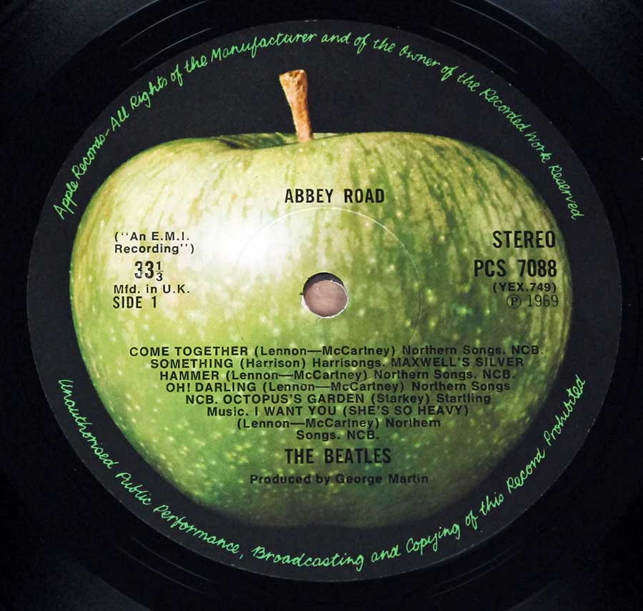 Close-up Photo of Beatles Record Label  