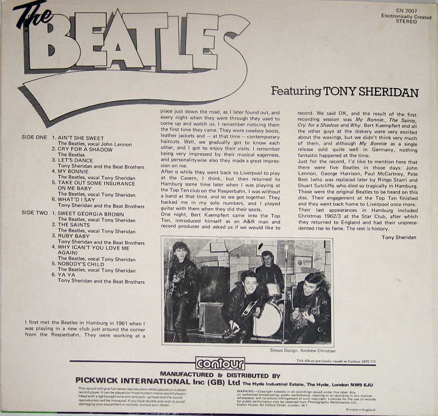 Photo of album back cover THE BEATLES - Featuring Tony Sheridan Collector's Edition 12" Vinyl LP Album