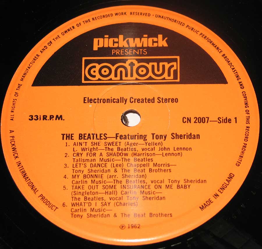 Close up of record's label THE BEATLES - Featuring Tony Sheridan Collector's Edition 12" Vinyl LP Album Side One