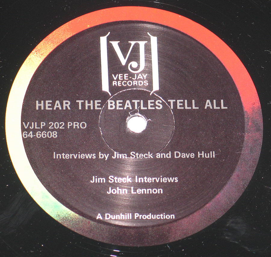 Close up of record's label BEATLES - Hear the Beatles Tell All 12" Vinyl LP Album Side One