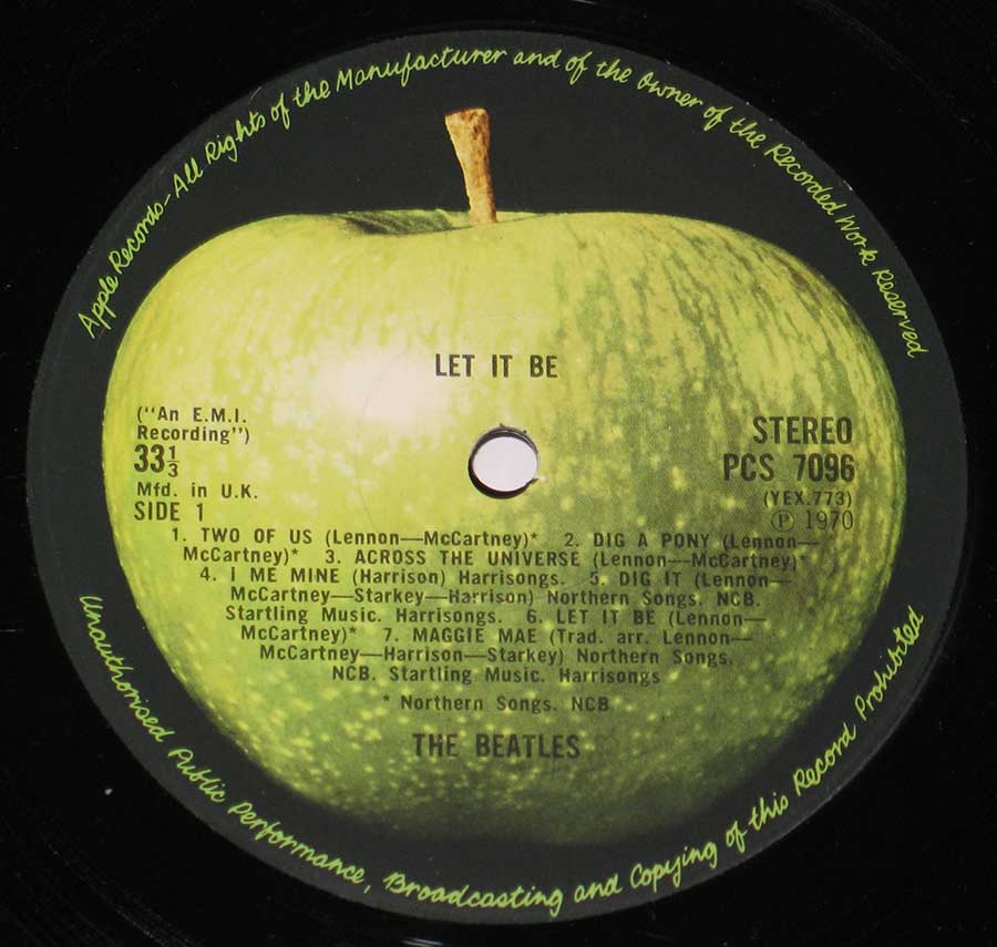 "Let It Be" Record Label Details: Manufactured In UK YEX 773-3U 