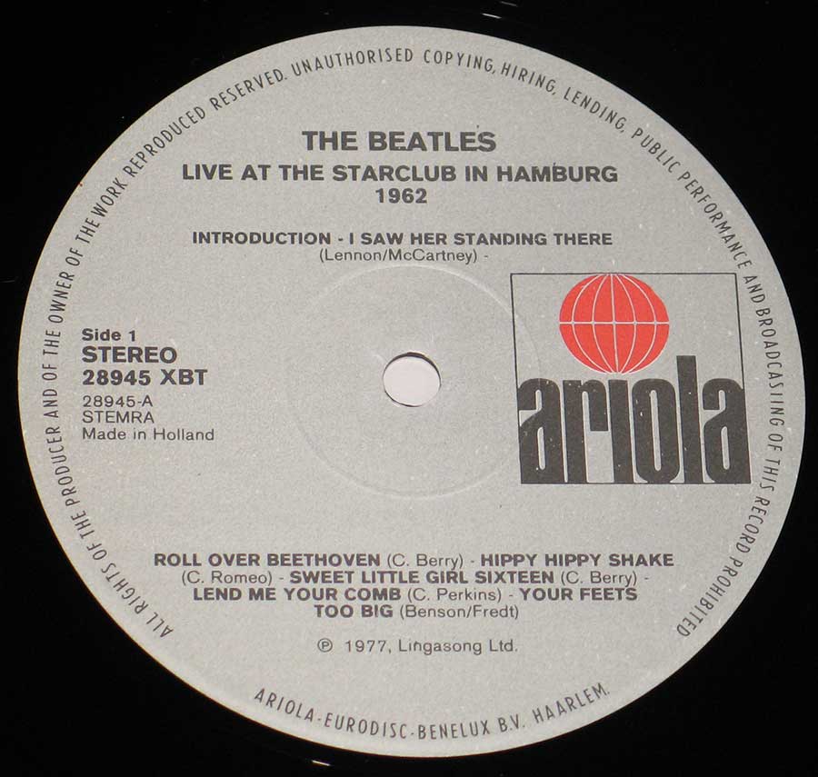 Close up of record's label BEATLES - Live At The Star-Club in Hamburg 1962 12" Vinyl LP Album Side One