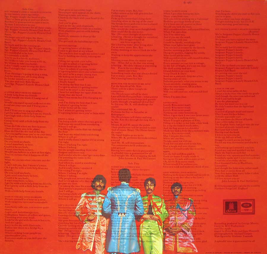 Photo of album back cover BEATLES - Sgt Pepper's Lonely Hearts Club Band Horzu 12" Vinyl LP Album