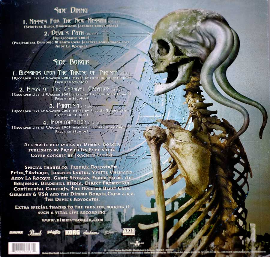 DIMMU BORGIR - World Misanthropy, White Green Streaked Colour Splatter 12" LP VINYL ALBUM back cover