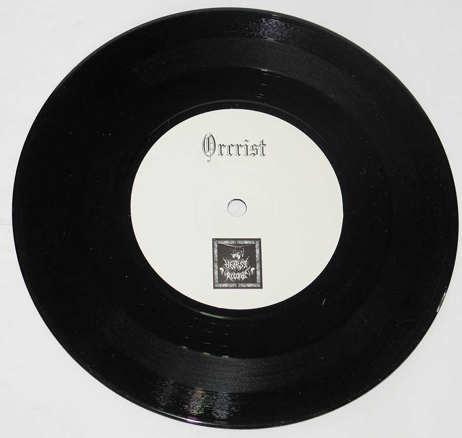 Close up of Side One record's label ISVIND / ORCRIST - Det hedenske Norge / Limited Edition 7" Vinyl Single