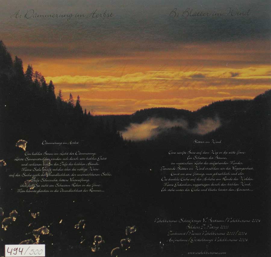 NEBELKORONA Dammerung im Herbst / Blatter im Wind Transparent vinyl Limited Edition  back cover