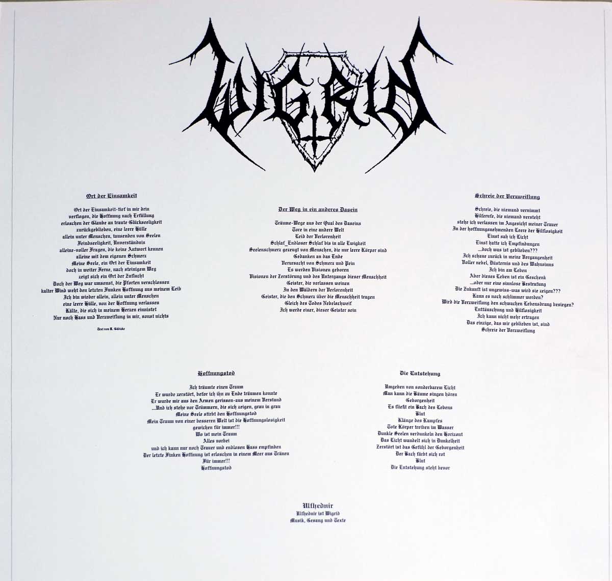 Inner Sleeve   of "WIGRID - Hoffnungstod" Album