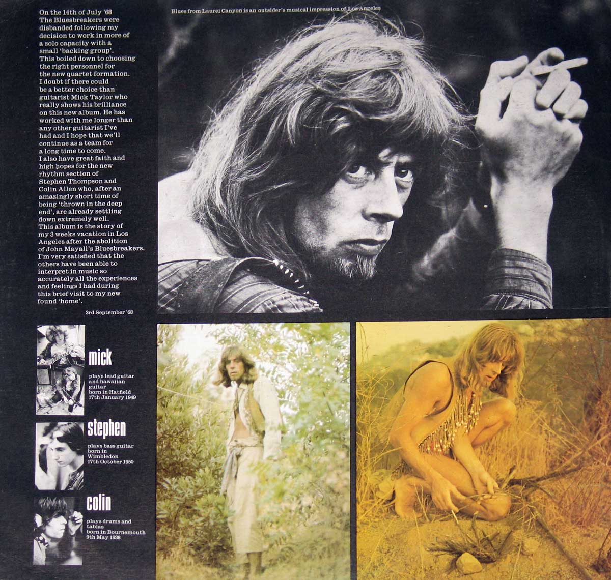 Photo of inside sleeve John Mayall Blues from Laurel Canyon ( Decca, UK ) 