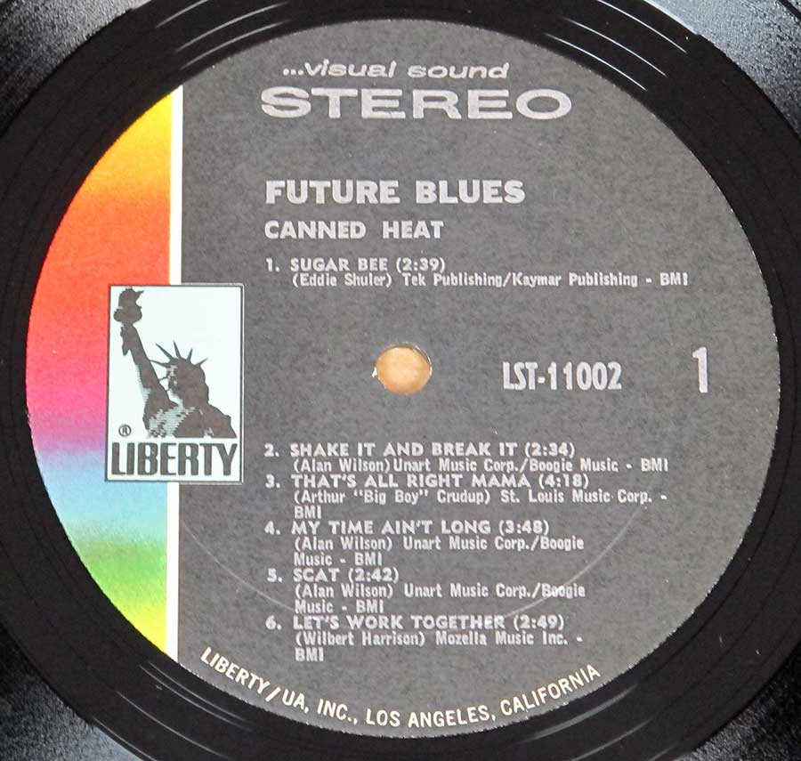 Close up of record's label CANNED HEAT - Future Blues Side One
