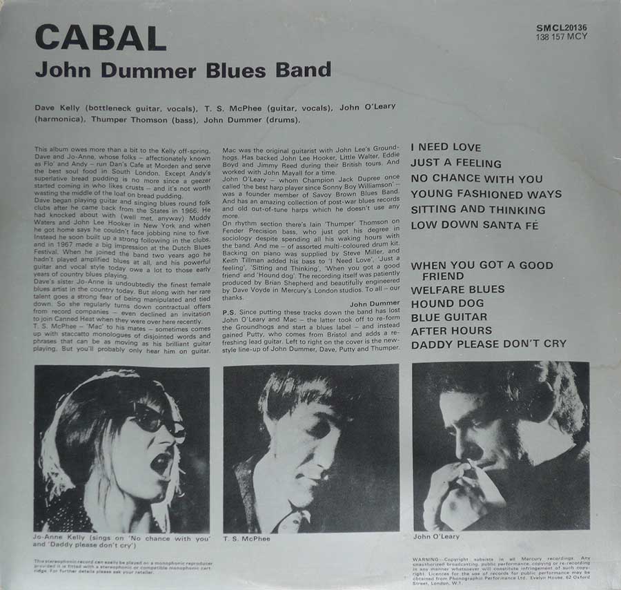 THE JOHN DUMMER BLUES BAND - Cabal 12" Vinyl LP Album back cover