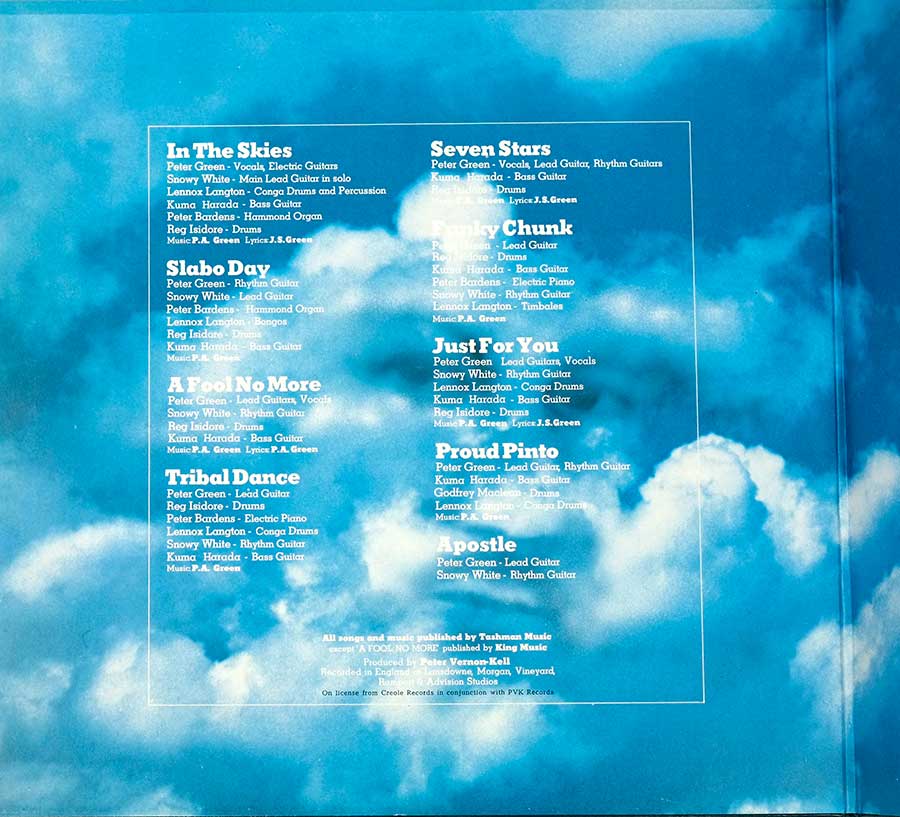 PETER GREEN – In The Skies (ex-Fleetwood Mac) 12" Vinyl LP Album  inner gatefold cover