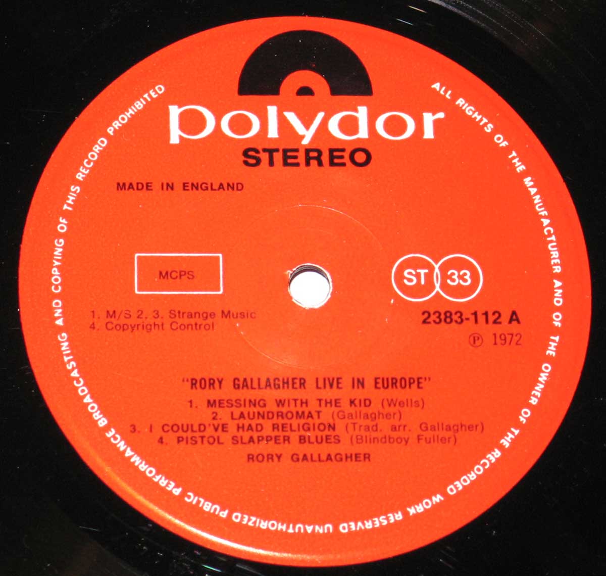 Close-up of the Polydor 2383-112 Record Label 