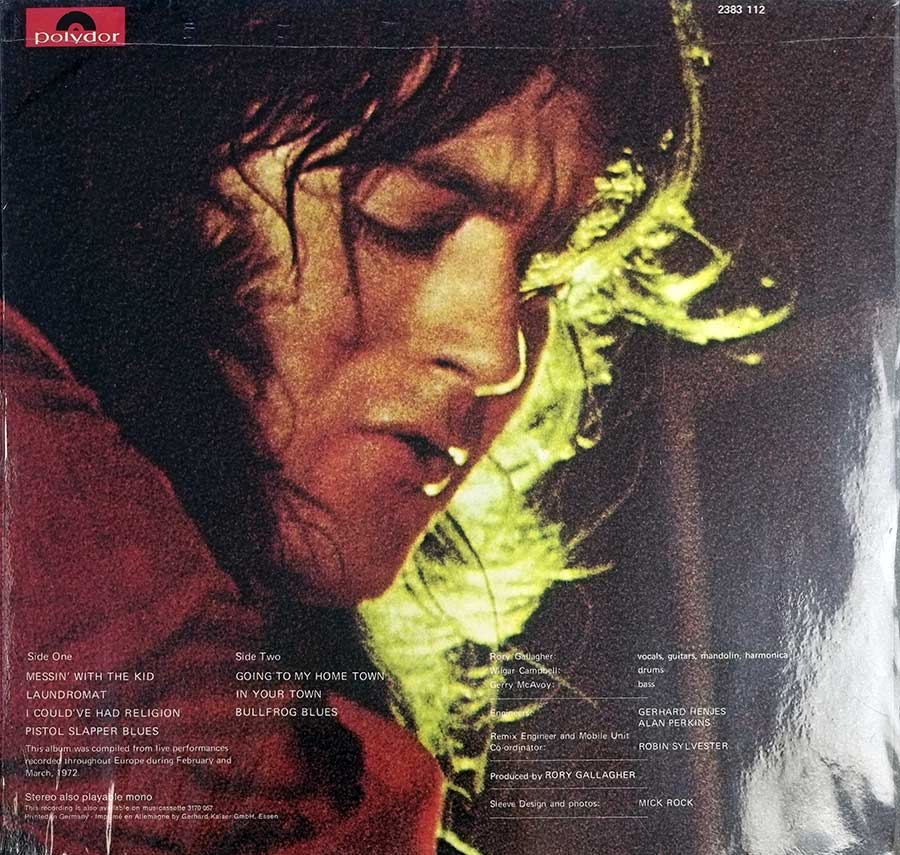 RORY GALLAGHER - Live in Europe German Release 12" Vinyl LP Album  album back cover
