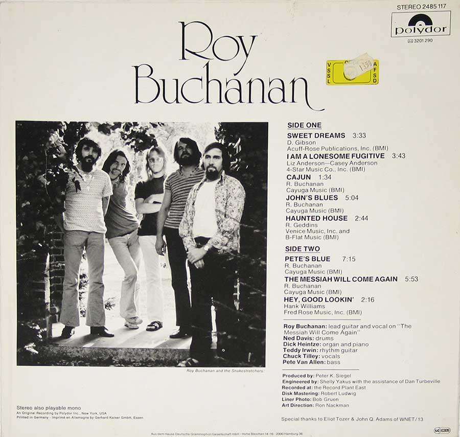 Photo of album back cover ROY BUCHANAN - Edition Roy Buchanan 12" Vinyl LP Album