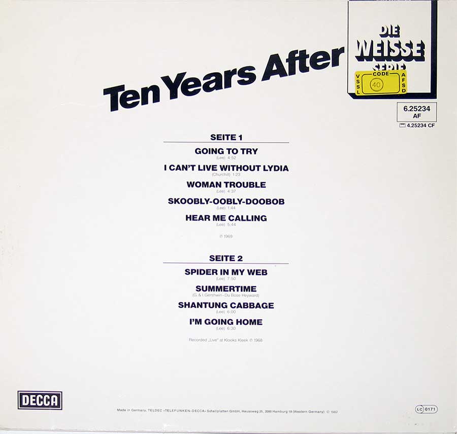 Photo of album back cover TEN YEARS AFTER - Weisse Serie White Series Decca