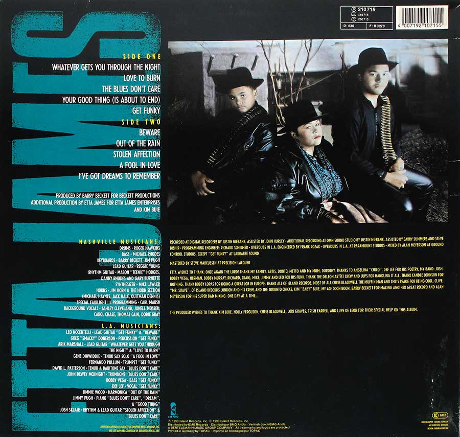 ETTA JAMES - Stickin' To My Guns 12" Vinyl LP Album back cover