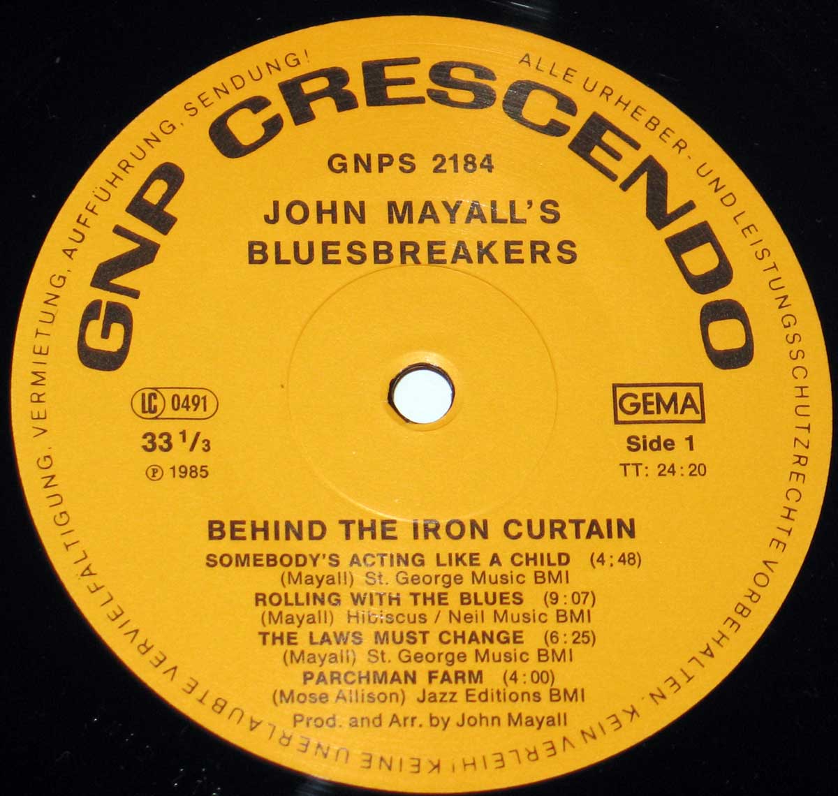 Photo of record label of John Mayall's Bluesbreakers - Behind the Iron Curtain 