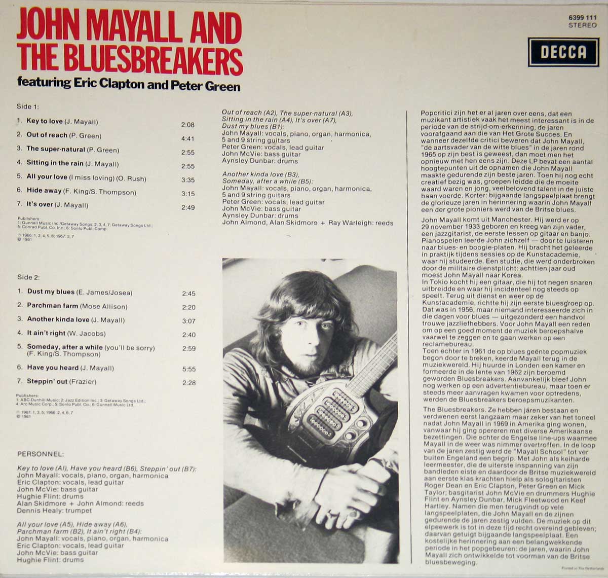 Photo of album back cover John Mayall & The Bluesbreakers Featuring Eric Clapton & Peter Green 