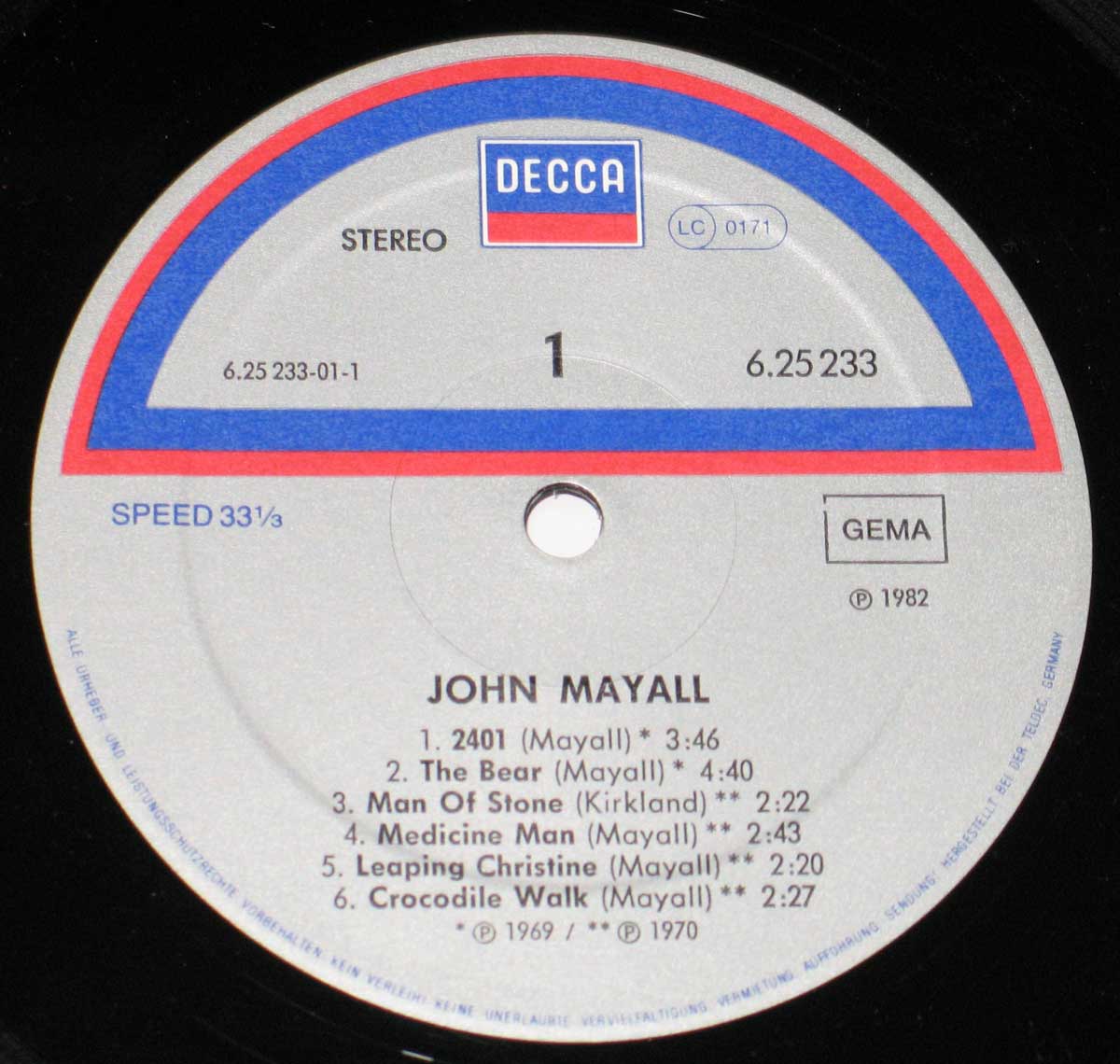 Photo of record label of John Mayall - Self-Titled Die Weisse Serie White Series 