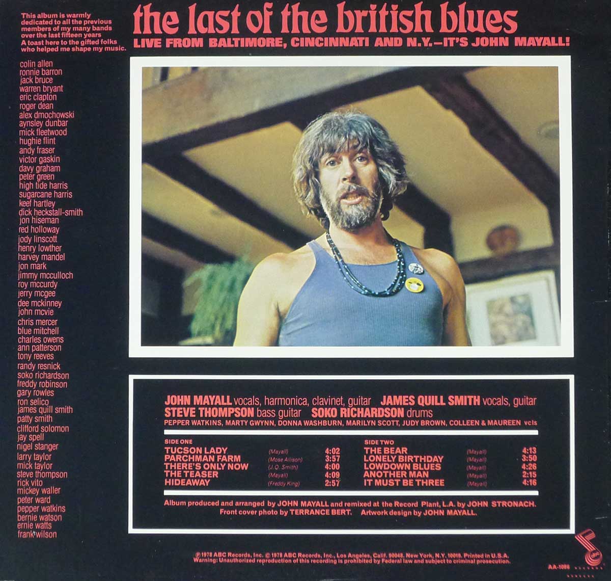 Photo of album back cover JOHN MAYALL - Last Of The British Blues 