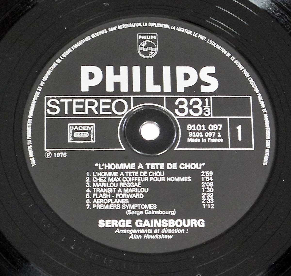 Close-up Photo of "SERGE GAINSBOURG - L'Homme a Tete de Chou" Record Label 