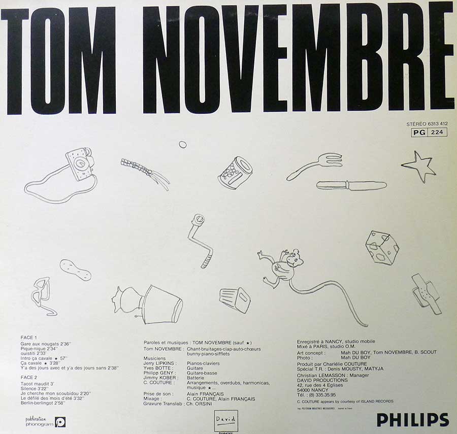 TOM NOVEMBRE - Version Pour Doublage Original France 12" LP VINYL ALBUM back cover