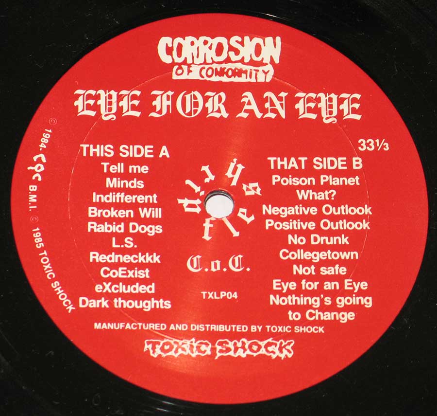 Enlarged High Resolution Photo of the Record's label Corrosion of Conformity Eye for an Eye https://vinyl-records.nl