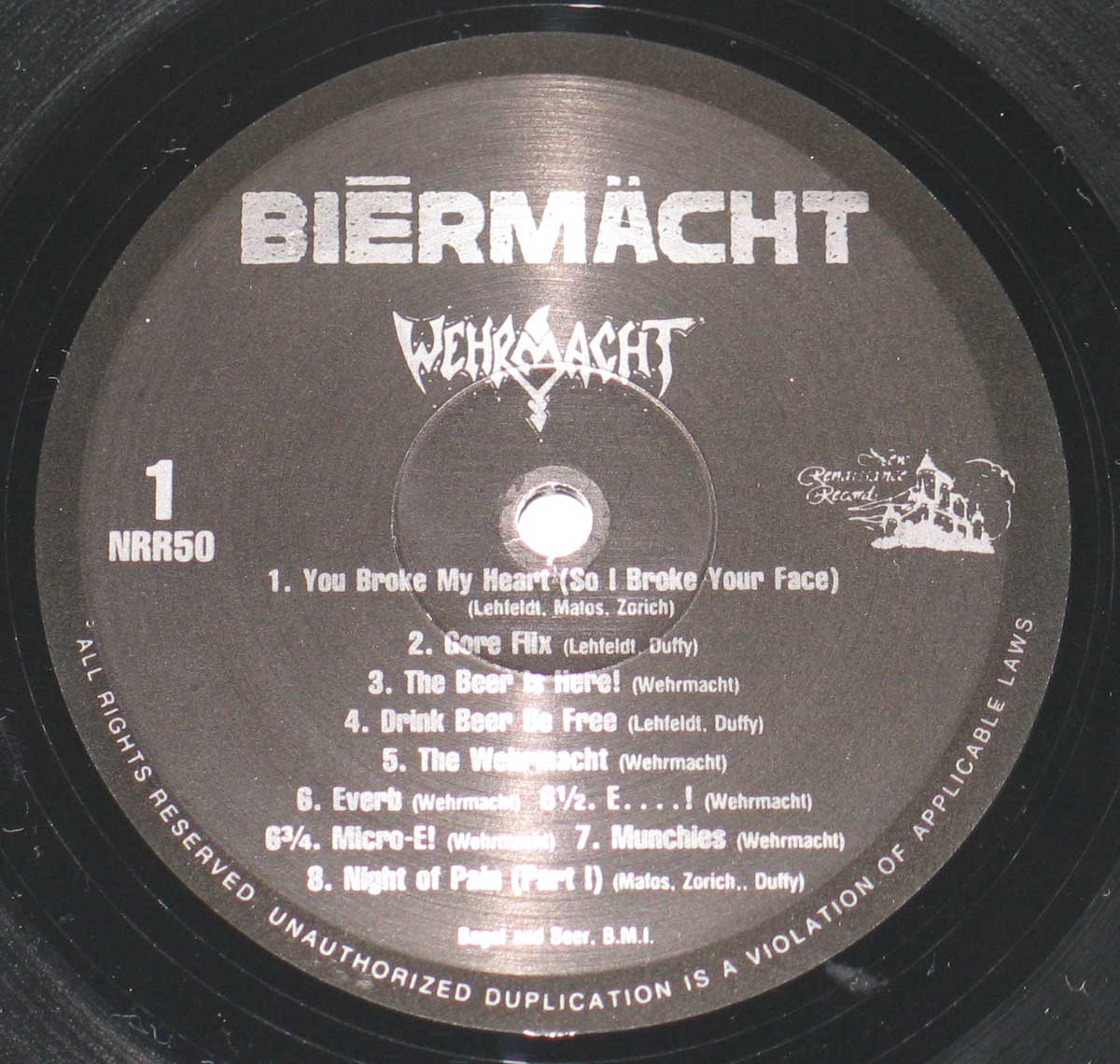 Close-up photo of the Black & White "New Renaissance Records" Record Label  
