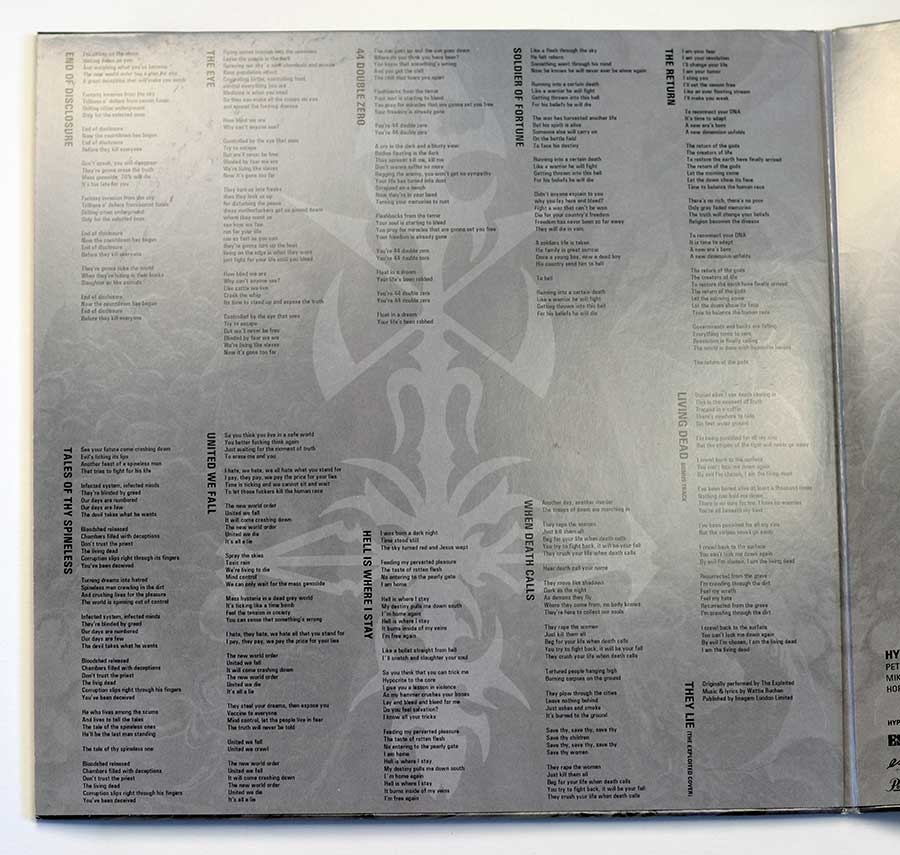 Photo of the left page inside cover HYPOCRISY - End of Disclosure 12" & 7" Vinyl LP Album 
