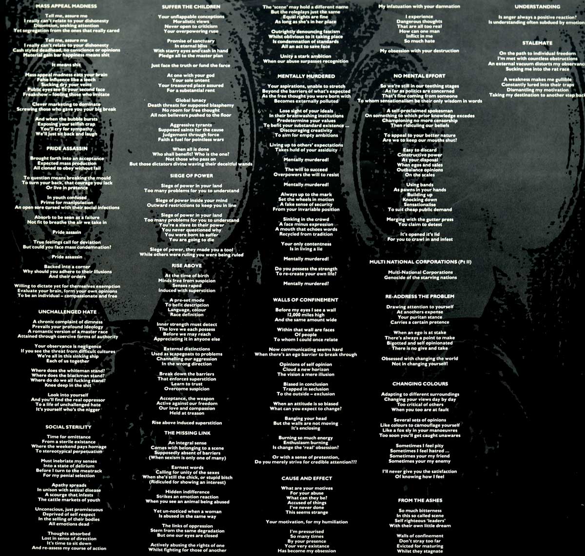 Lyrics and artwork insert of "NAPALM DEATH Death by Manipulation" Album