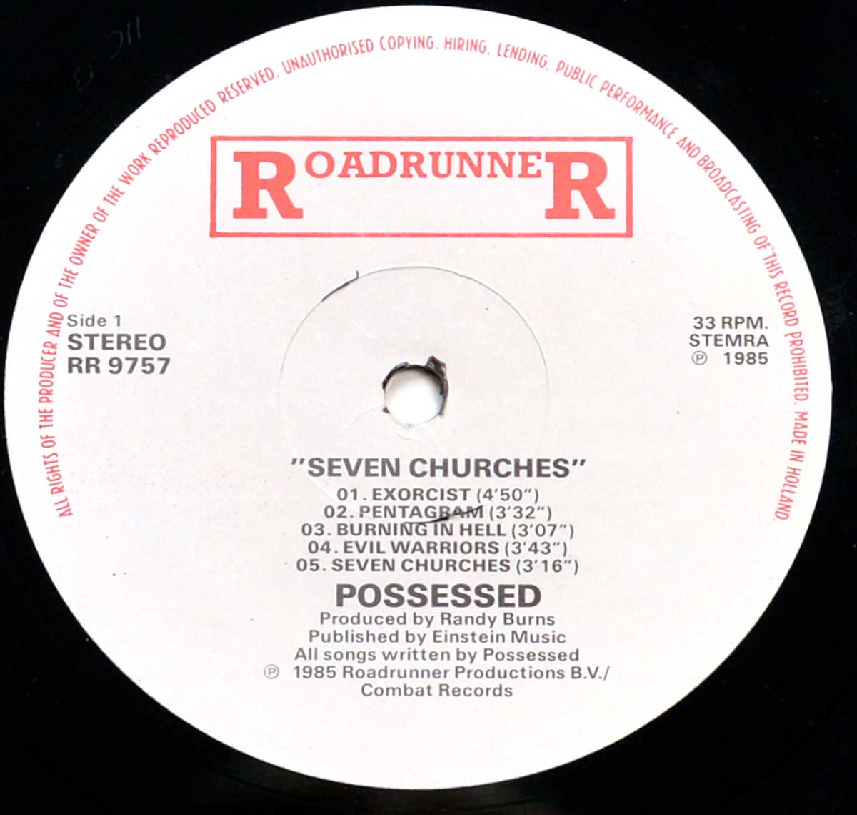 Enlarged High Resolution Photo of the Record's label POSSESSED - Seven Churches https://vinyl-records.nl