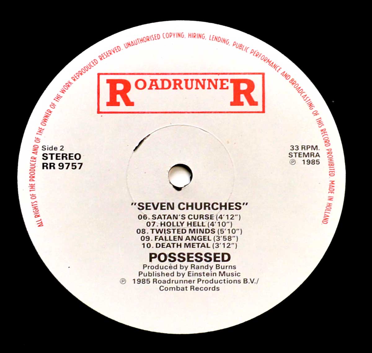 Enlarged High Resolution Photo of the Record's label POSSESSED - Seven Churches https://vinyl-records.nl