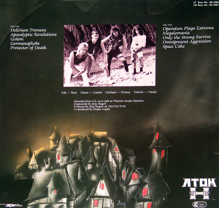 Photo of album back cover PROTECTOR - Golem Atom Records 12" Vinyl LP Album