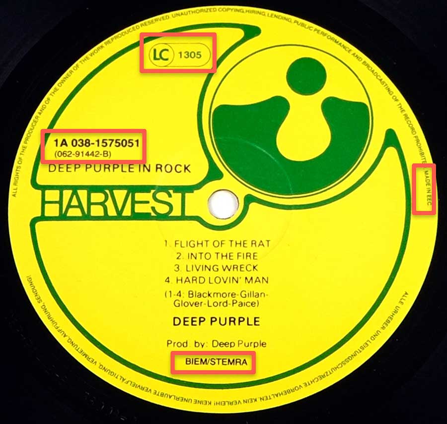 Close up of record's label DEEP PURPLE - In Rock Fame Netherlands 12" LP Album Vinyl Side Two