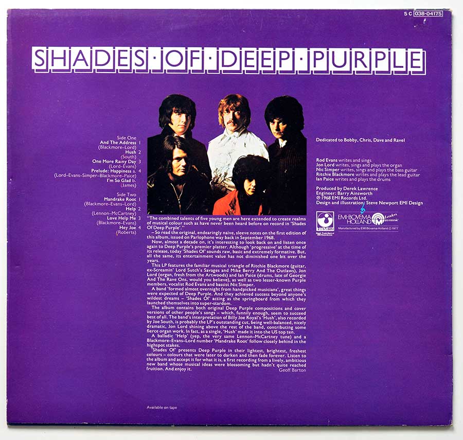High Resolution Photo Album Back Cover of DEEP PURPLE – Shades Of Deep Purple https://vinyl-records.nl