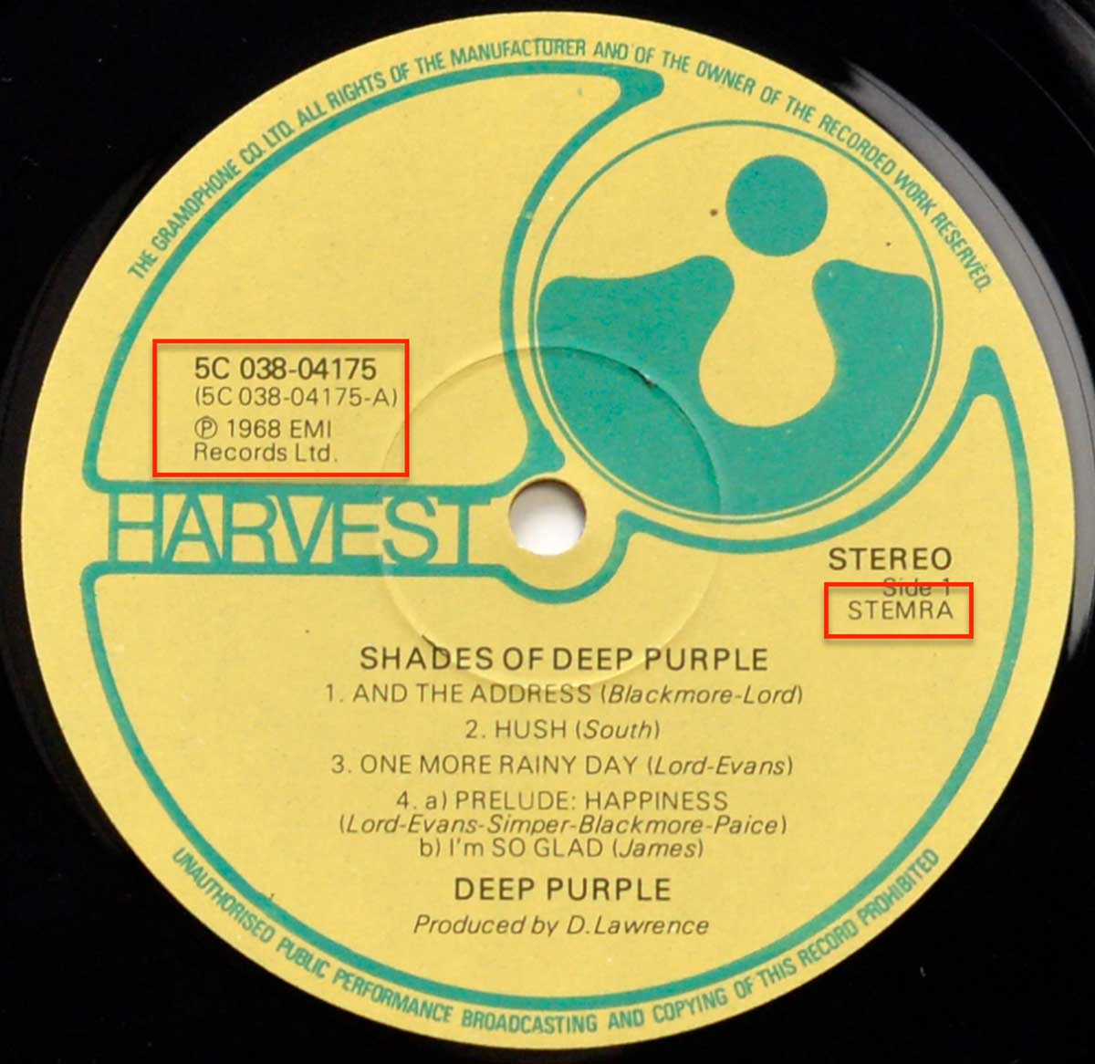 Enlarged High Resolution Photo of the Record's label DEEP PURPLE – Shades Of Deep Purple https://vinyl-records.nl