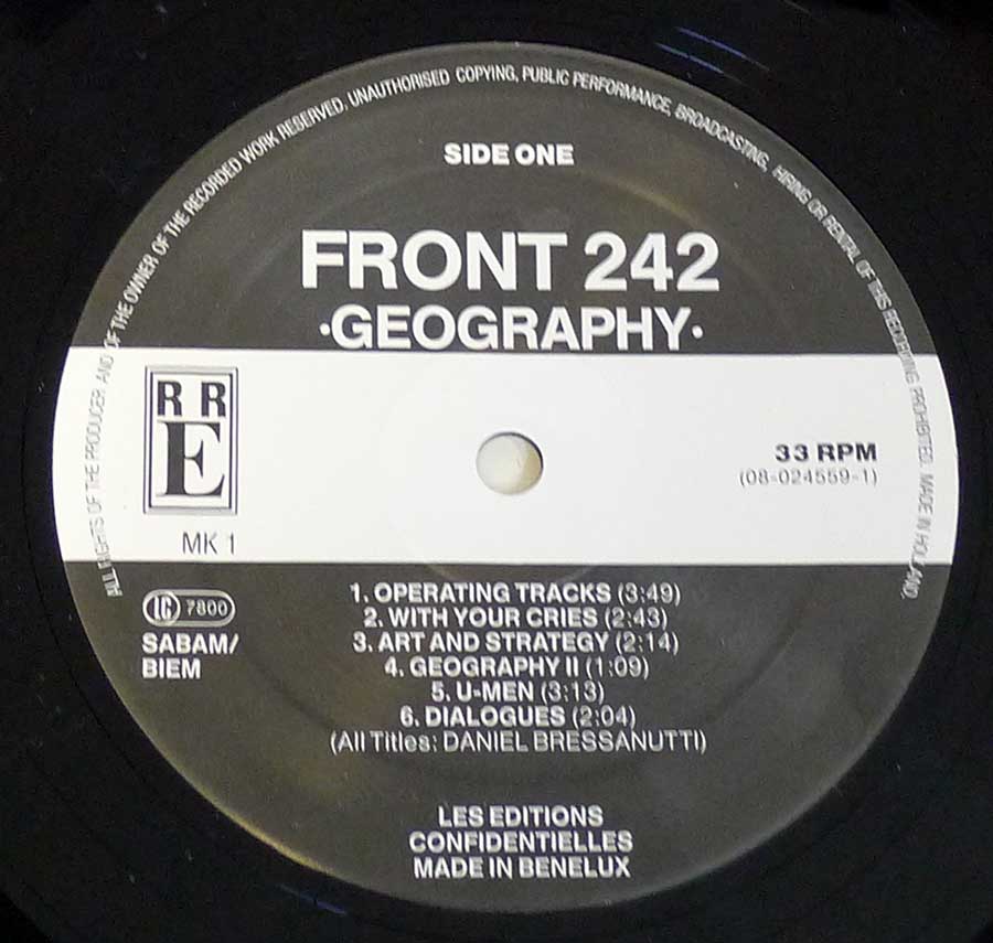 "Geography by Front 242" Black and White Colour Record Label Details: Red Rhino Europe RRE 08-024559 Les Editions Confidentielles   