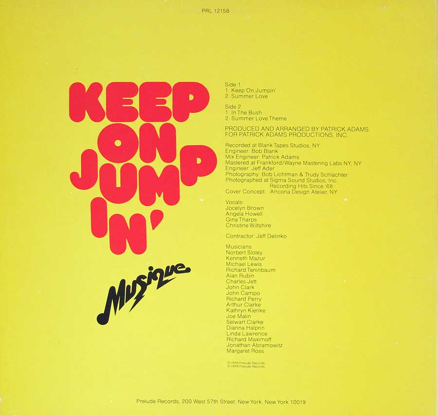 MUSIQUE - Keep On Jumpin' 12" EP VINYL back cover