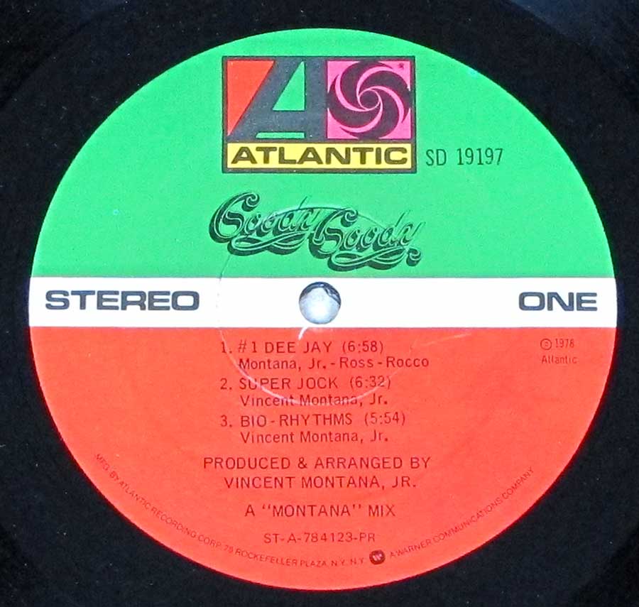 Close up of record's label VICTOR MONTANA presents Goody Goody Side One