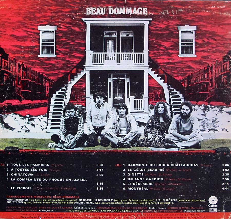 BEAU DOMMAGE - Self-Titled 12" LP VINYL Album back cover