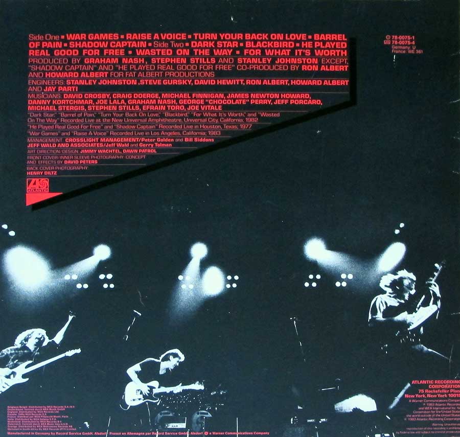 CROSBY STILLS NASH - Allies 12" Vinyl LP Album back cover