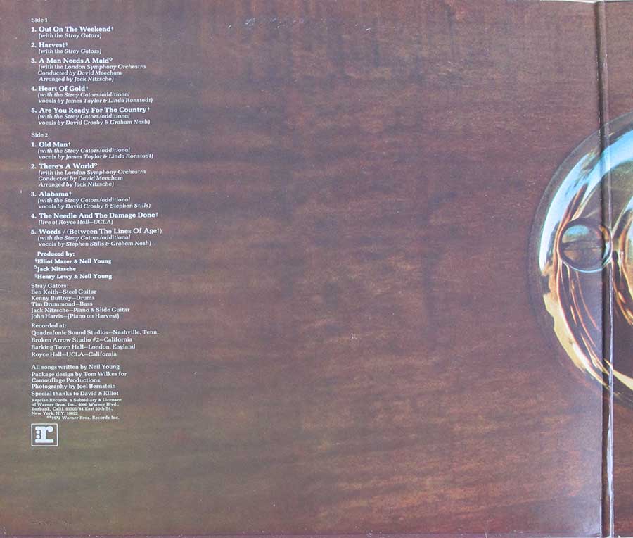NEIL YOUNG - Harvest France Gatefold + Lyrics Leaflet 12" LP Vinyl Album inner gatefold cover