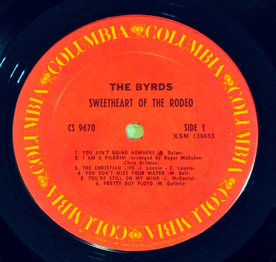 Close up of record's label BYRDS - Sweetheart of the Rodeo 12" Vinyl LP Album Side One