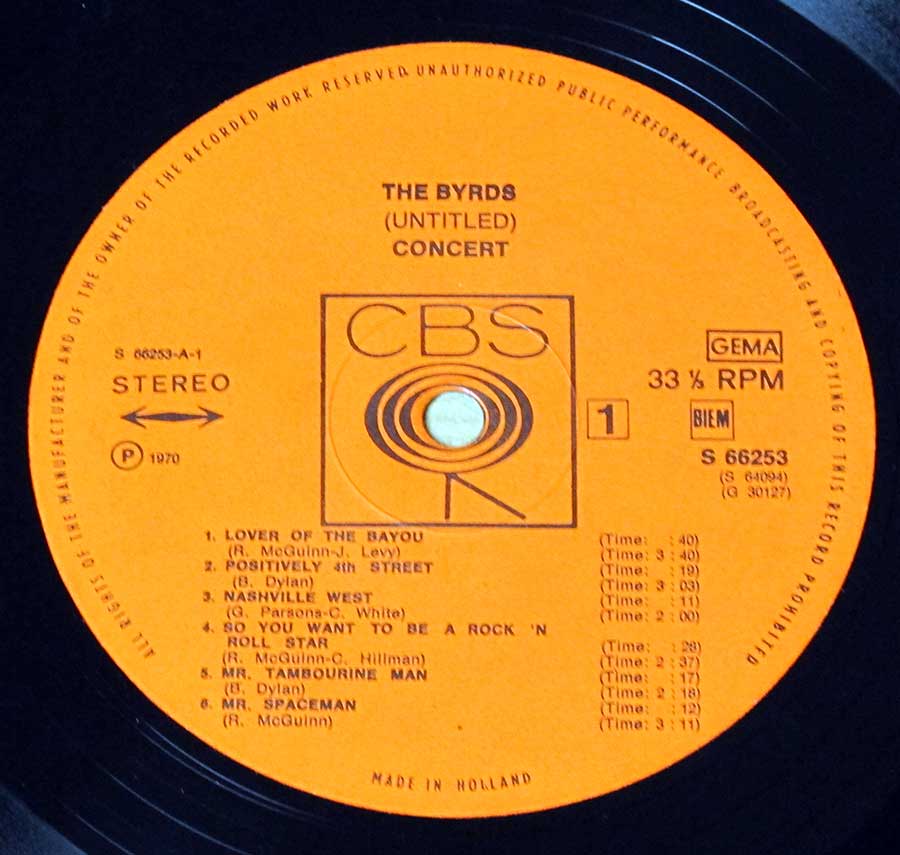 "Untitled" Orange Colour with CBS Walking Eye around Center Hole Record Label Details: CBS S 66253, Made in Holland t ℗ 1970 Sound Copyright 