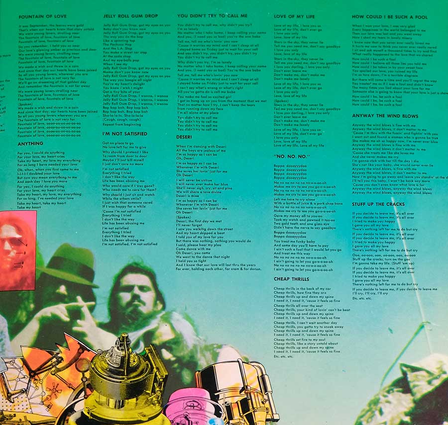 Photo of the right page inside cover MOTHERS OF INVENTION - CRUISING WITH RUBEN & THE JETS UK 