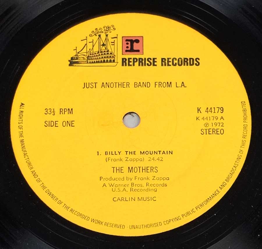 Close up of record's label LAS MOTHERS ( Of Invention ) - Just Another Band From L.A. UK  Side One