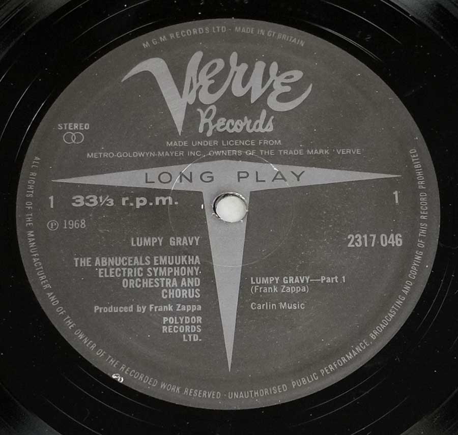 "Lumpy Gravy" Record Label Details: Dark Grey Colour Verve Records 2317 046 ℗ 1968 Sound Copyright 