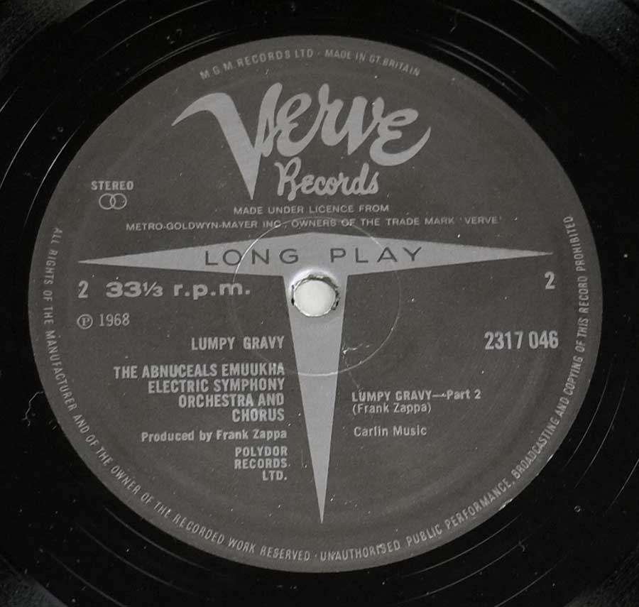 FRANK ZAPPA & ABNUCEALS EMUUKHA ELECTRIC SYMPHONY ORCHESTRA - Lumpy Gravy UK Gatefold 12" LP VINYL  enlarged record label